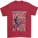 Rather a Bad Day Fishing Funny Fisherman Mens T-Shirt Cotton Gildan Red