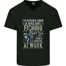 Rather a Bad Day Fishing Funny Fisherman Mens V-Neck Cotton T-Shirt Black