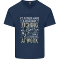 Rather a Bad Day Fishing Funny Fisherman Mens V-Neck Cotton T-Shirt Navy Blue