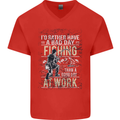 Rather a Bad Day Fishing Funny Fisherman Mens V-Neck Cotton T-Shirt Red