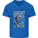 Rather a Bad Day Fishing Funny Fisherman Mens V-Neck Cotton T-Shirt Royal Blue