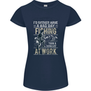 Rather a Bad Day Fishing Funny Fisherman Womens Petite Cut T-Shirt Navy Blue