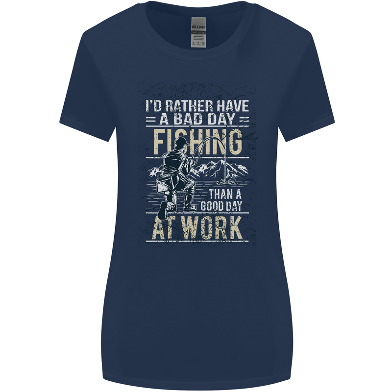 Rather a Bad Day Fishing Funny Fisherman Womens Wider Cut T-Shirt Navy Blue