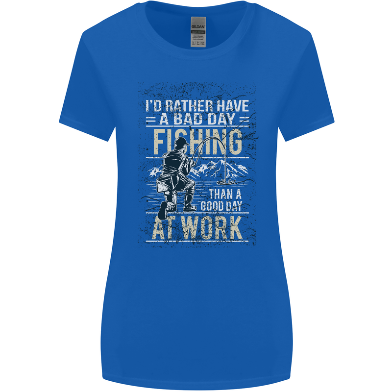 Rather a Bad Day Fishing Funny Fisherman Womens Wider Cut T-Shirt Royal Blue