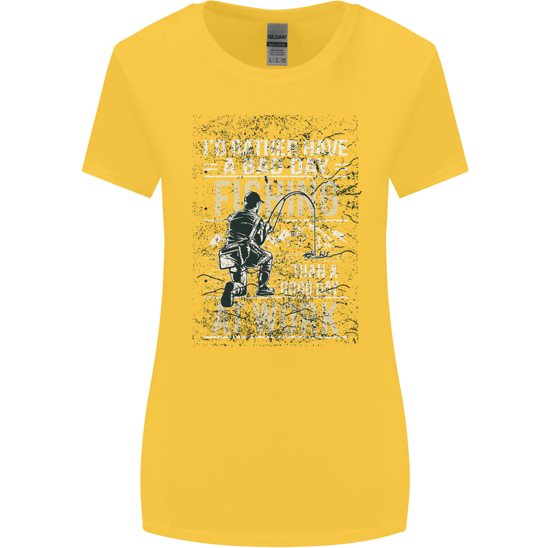 Rather a Bad Day Fishing Funny Fisherman Womens Wider Cut T-Shirt Yellow