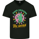 Rave Around the World Dance Music Raver Acid Mens V-Neck Cotton T-Shirt Black