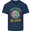 Rave Around the World Dance Music Raver Acid Mens V-Neck Cotton T-Shirt Navy Blue