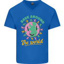 Rave Around the World Dance Music Raver Acid Mens V-Neck Cotton T-Shirt Royal Blue
