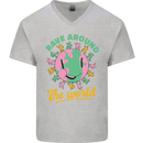 Rave Around the World Dance Music Raver Acid Mens V-Neck Cotton T-Shirt Sports Grey