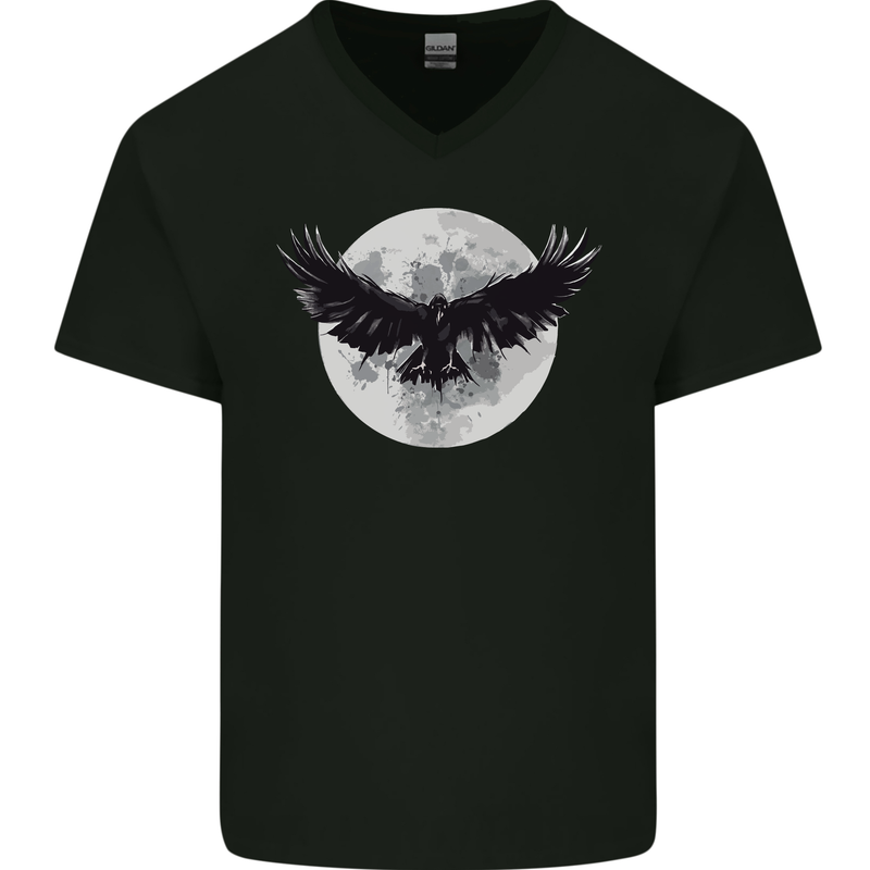 Raven Moon Vikings Mens V-Neck Cotton T-Shirt Black