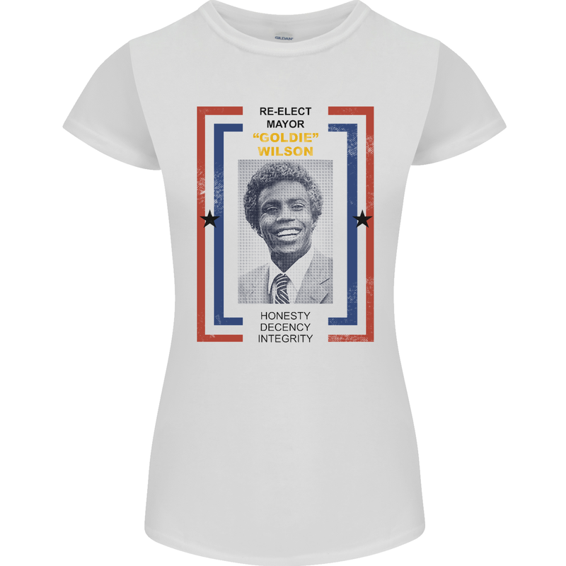 Re-Elect Mayor Goldie Wilson 80's Movie Womens Petite Cut T-Shirt White