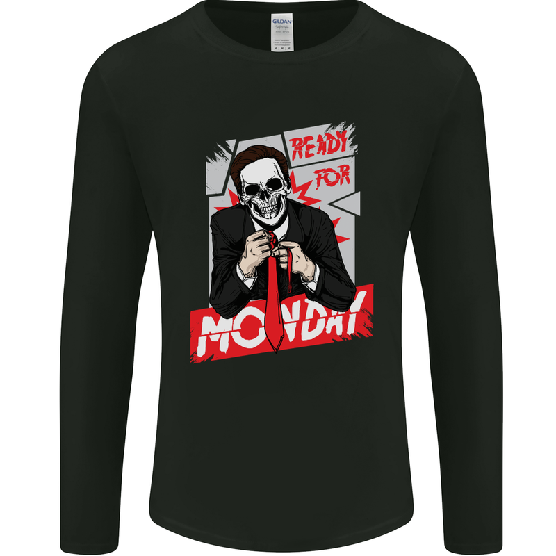 Ready for Monday Funny Work Skull Mens Long Sleeve T-Shirt Black