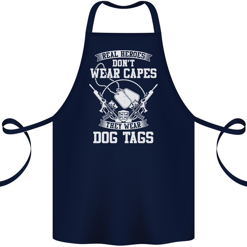 Real Heroes Wear Dog Tags Veteran Army Cotton Apron 100% Organic Navy Blue