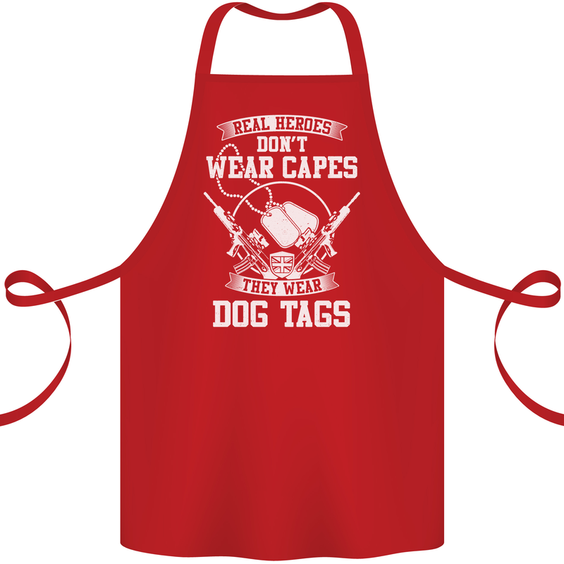 Real Heroes Wear Dog Tags Veteran Army Cotton Apron 100% Organic Red