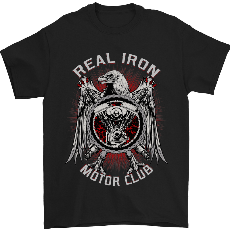 Real Iron Motorcycle Motorbike Biker Mens T-Shirt Cotton Gildan Black