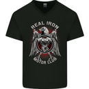 Real Iron Motorcycle Motorbike Biker Mens V-Neck Cotton T-Shirt Black