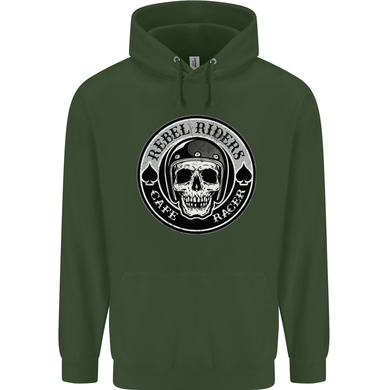 Rebel Cafe Racer Biker Motorbike Motorcycle Childrens Kids Hoodie Forest Green