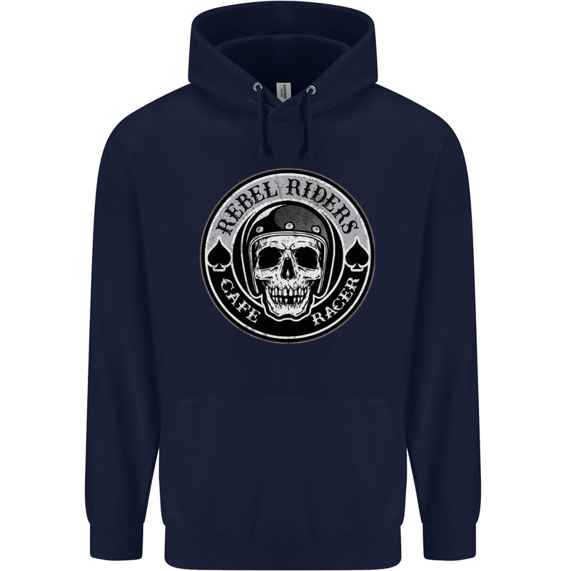 Rebel Cafe Racer Biker Motorbike Motorcycle Childrens Kids Hoodie Navy Blue
