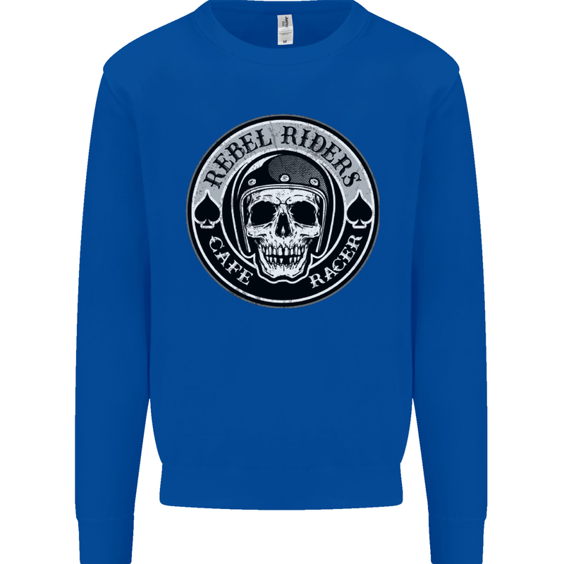 Rebel Cafe Racer Biker Motorbike Motorcycle Kids Sweatshirt Jumper Royal Blue