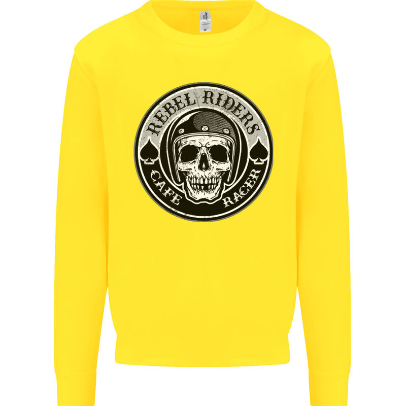 Rebel Cafe Racer Biker Motorbike Motorcycle Kids Sweatshirt Jumper Yellow