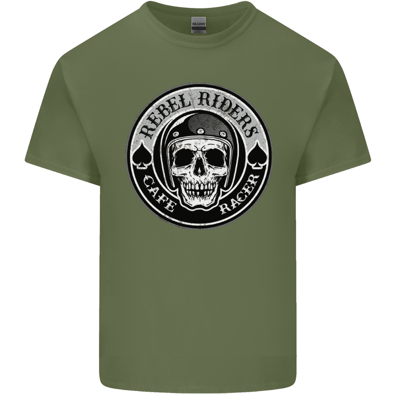 Rebel Cafe Racer Biker Motorbike Motorcycle Mens Cotton T-Shirt Tee Top Military Green