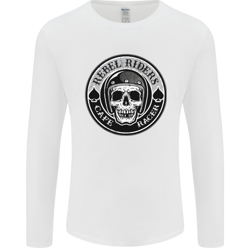 Rebel Cafe Racer Biker Motorbike Motorcycle Mens Long Sleeve T-Shirt White
