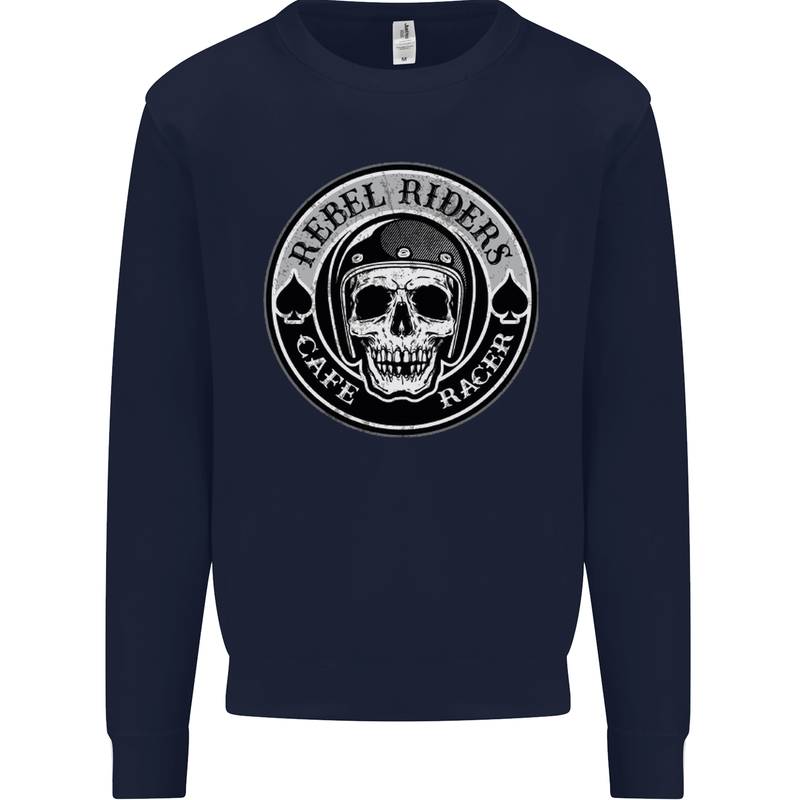 Rebel Cafe Racer Biker Motorbike Motorcycle Mens Sweatshirt Jumper Navy Blue