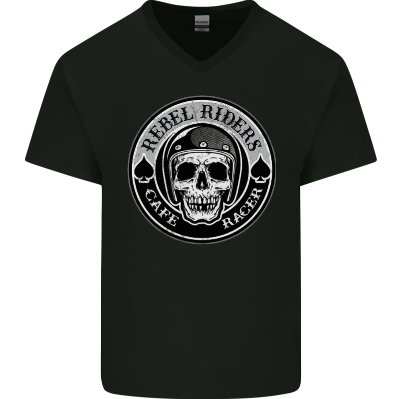 Rebel Cafe Racer Biker Motorbike Motorcycle Mens V-Neck Cotton T-Shirt Black