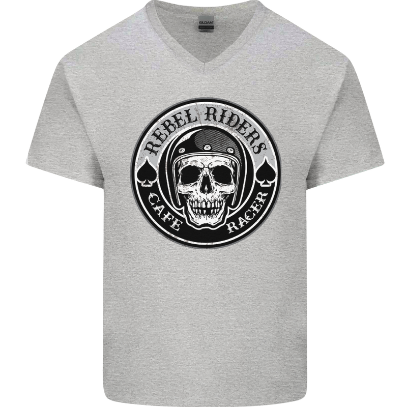Rebel Cafe Racer Biker Motorbike Motorcycle Mens V-Neck Cotton T-Shirt Sports Grey