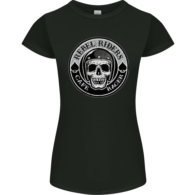 Rebel Cafe Racer Biker Motorbike Motorcycle Womens Petite Cut T-Shirt Black