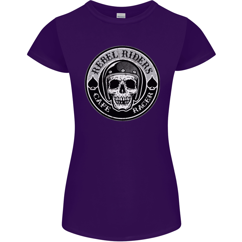 Rebel Cafe Racer Biker Motorbike Motorcycle Womens Petite Cut T-Shirt Purple