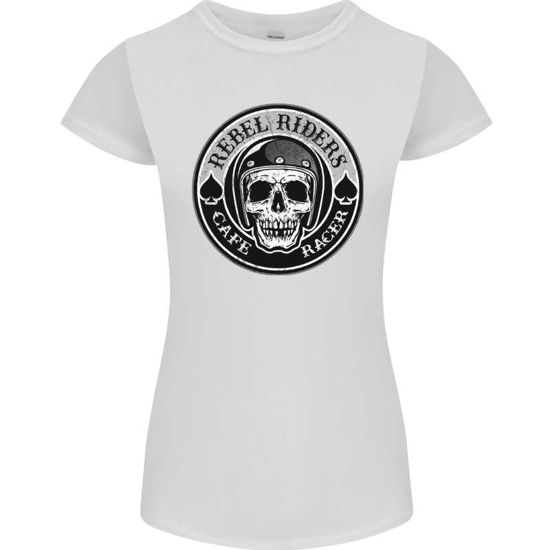 Rebel Cafe Racer Biker Motorbike Motorcycle Womens Petite Cut T-Shirt White