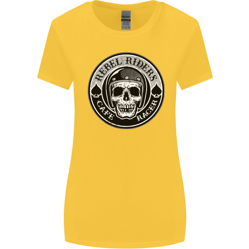 Rebel Cafe Racer Biker Motorbike Motorcycle Womens Wider Cut T-Shirt Yellow