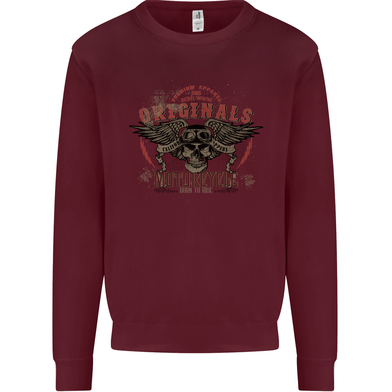 Rebel Wings Motorcycle Originals Kids Sweatshirt Jumper Maroon
