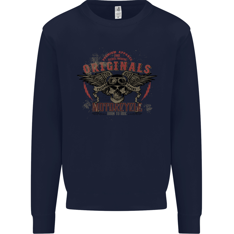 Rebel Wings Motorcycle Originals Kids Sweatshirt Jumper Navy Blue