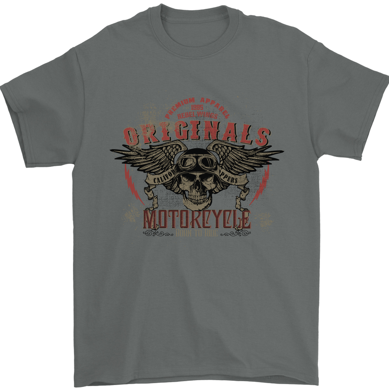 Rebel Wings Motorcycle Originals Mens T-Shirt Cotton Gildan Charcoal