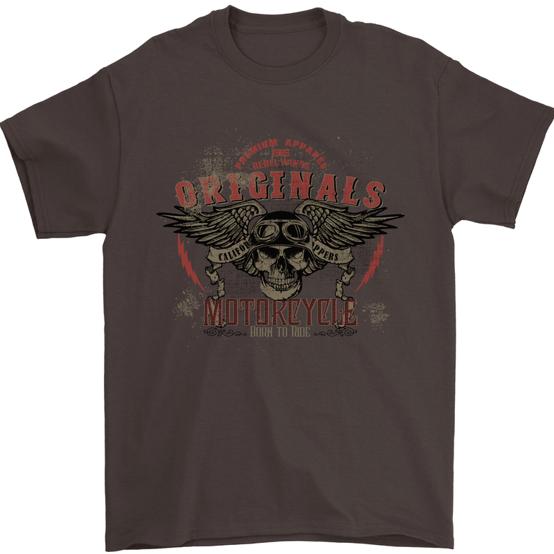 Rebel Wings Motorcycle Originals Mens T-Shirt Cotton Gildan Dark Chocolate