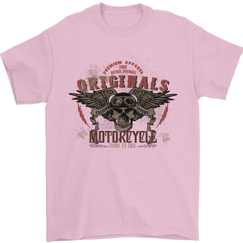 Rebel Wings Motorcycle Originals Mens T-Shirt Cotton Gildan Light Pink