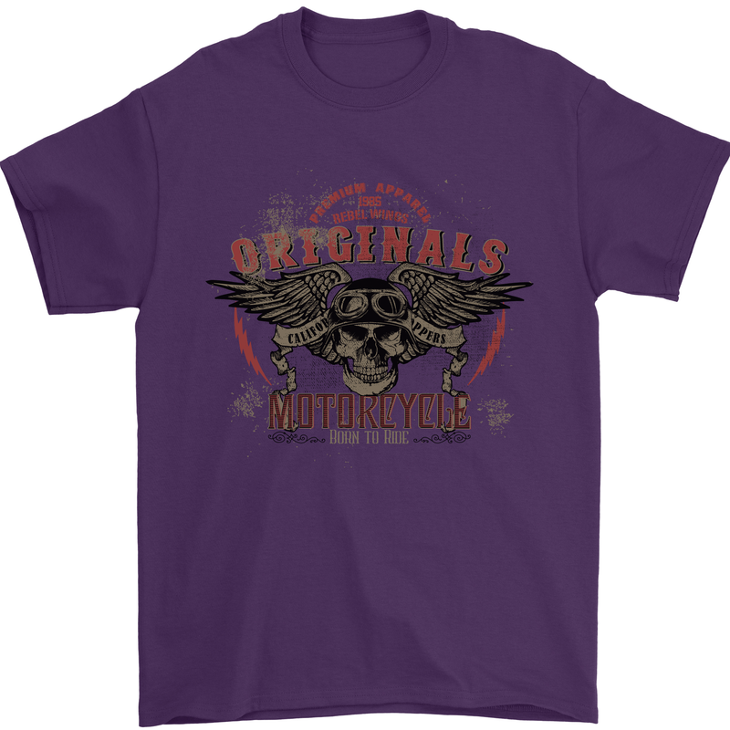 Rebel Wings Motorcycle Originals Mens T-Shirt Cotton Gildan Purple