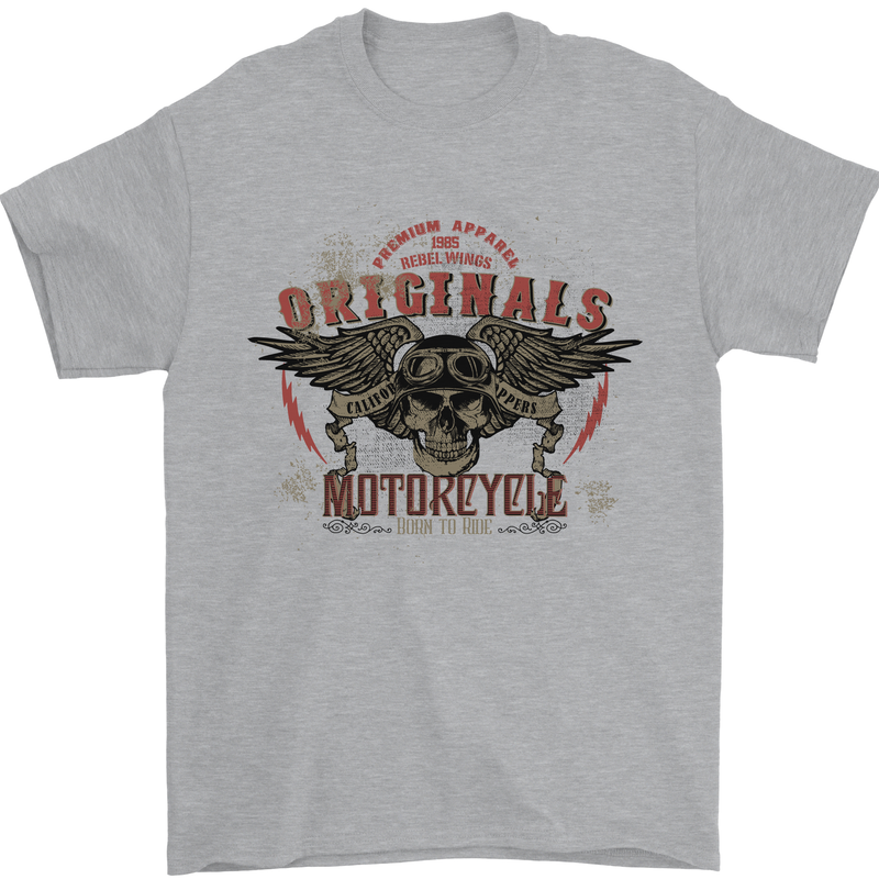 Rebel Wings Motorcycle Originals Mens T-Shirt Cotton Gildan Sports Grey