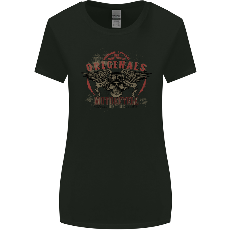 Rebel Wings Motorcycle Originals Womens Wider Cut T-Shirt Black