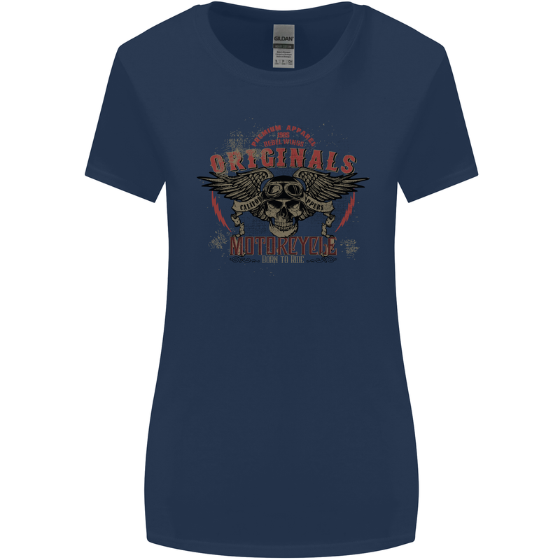 Rebel Wings Motorcycle Originals Womens Wider Cut T-Shirt Navy Blue