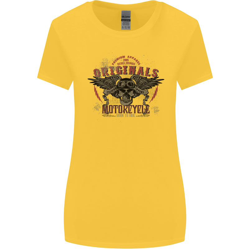 Rebel Wings Motorcycle Originals Womens Wider Cut T-Shirt Yellow