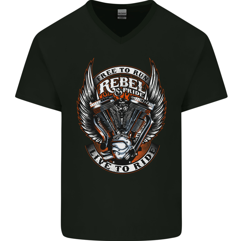 Rebel and Pride Motorcycle Motorbike Biker Mens V-Neck Cotton T-Shirt Black