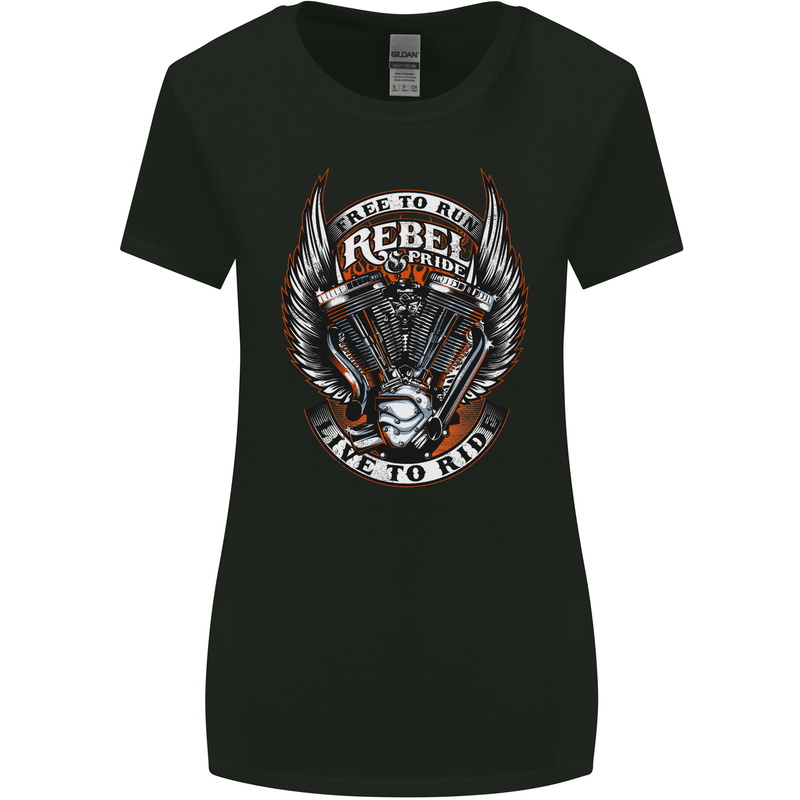 Rebel and Pride Motorcycle Motorbike Biker Womens Wider Cut T-Shirt Black
