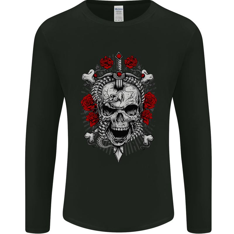 Rebelion Skull Biker Heavy Metal Rock Music Mens Long Sleeve T-Shirt Black