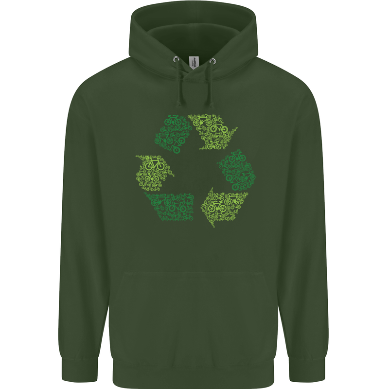 Recycle Bike Fun Cyclist Funny Childrens Kids Hoodie Forest Green