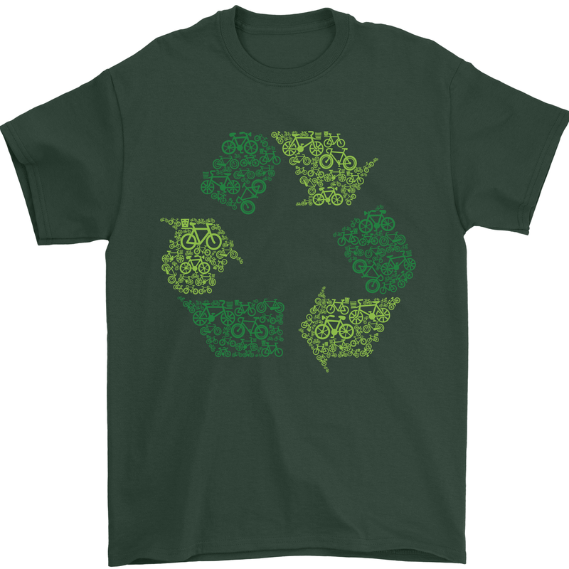 Recycle Bike Fun Cyclist Funny Mens T-Shirt Cotton Gildan Forest Green