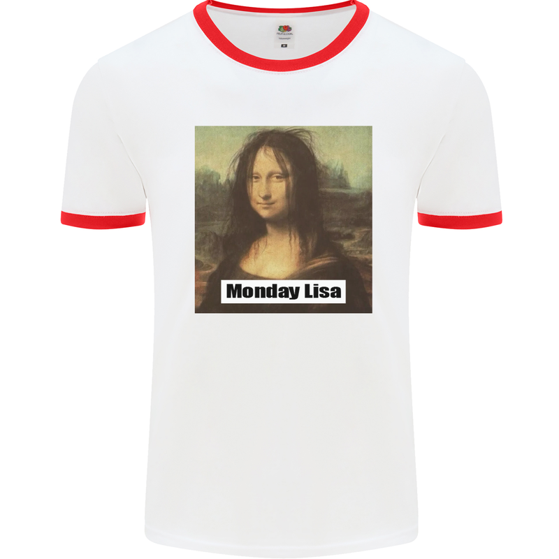 Mona Lisa Parody Monday Lisa Mens White Ringer T-Shirt White/Red