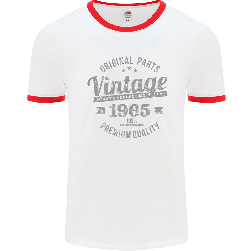 Vintage Year 58th Birthday 1965 Mens Ringer T-Shirt White/Red